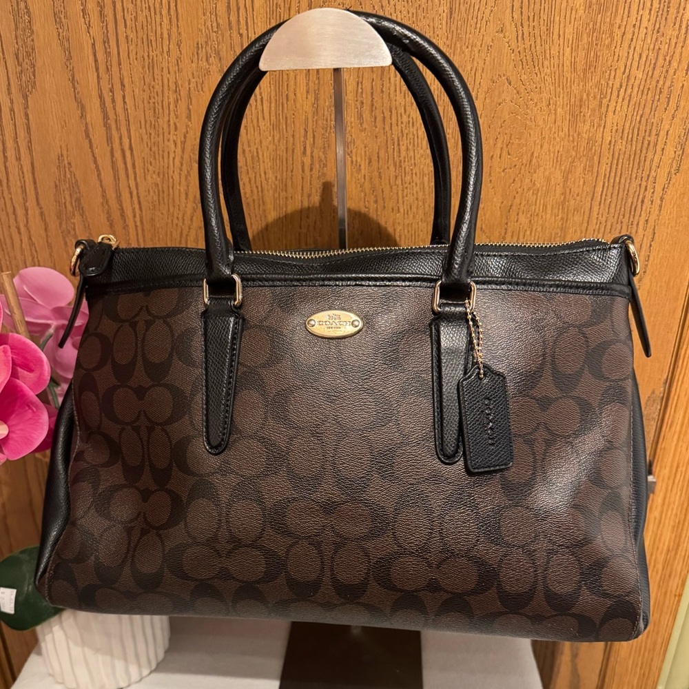 COACH MORGAN SIGNATURE PVC SATCHEL BAG PURSE F34617 BROWN/BLACK  AUTHENTIC